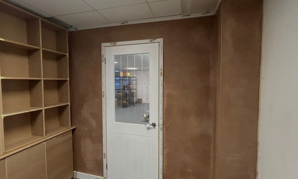 Commercial Plastering Rendering Plymouth - Plastered Room with Door - DS Plastering and Decorating
